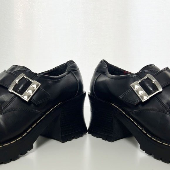 RARE L.E.I. Genuine Vintage 90s Black Chunky Platform Buckle Block Heels - Picture 8 of 16